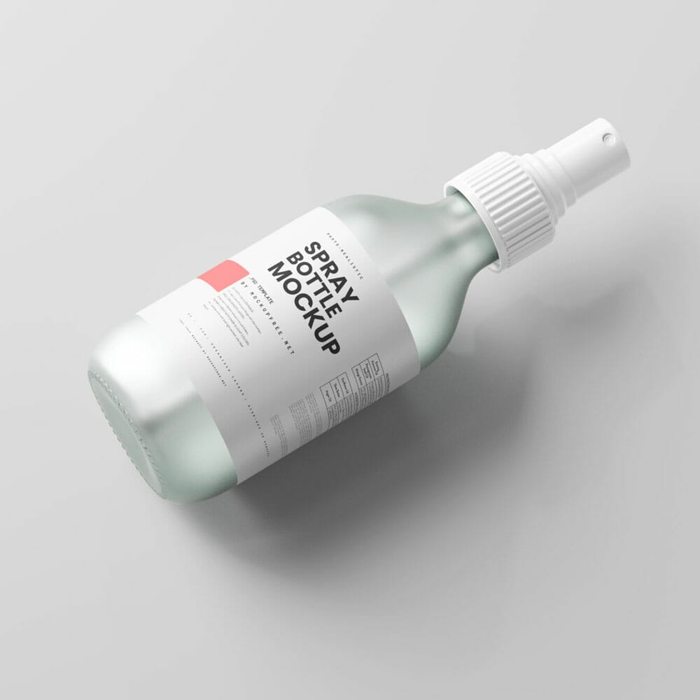 Free Frosted Glass Spray Bottle Mockup PSD