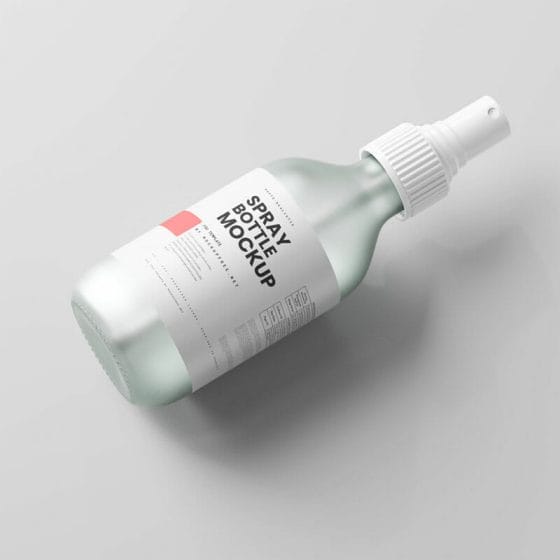 Free Frosted Glass Spray Bottle Mockup PSD
