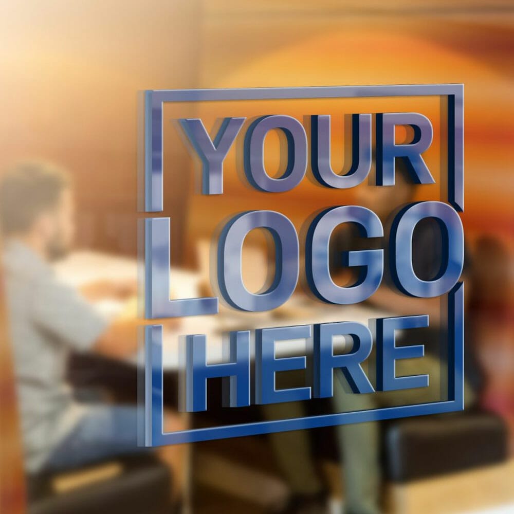 Free Glass Logo Mockup With Orange 3D Logo PSD