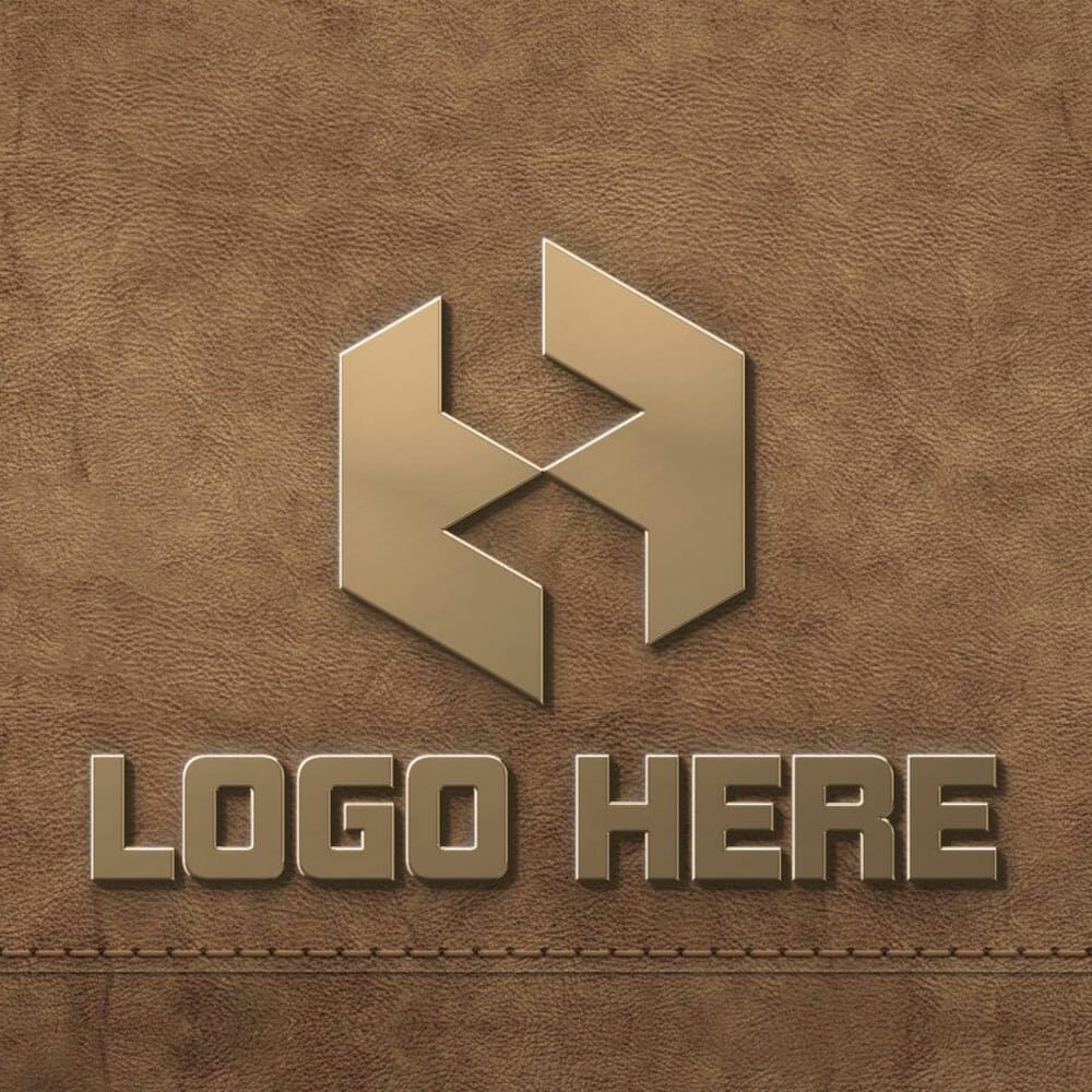 Free Golden Logo Mockup On Leather Background PSD
