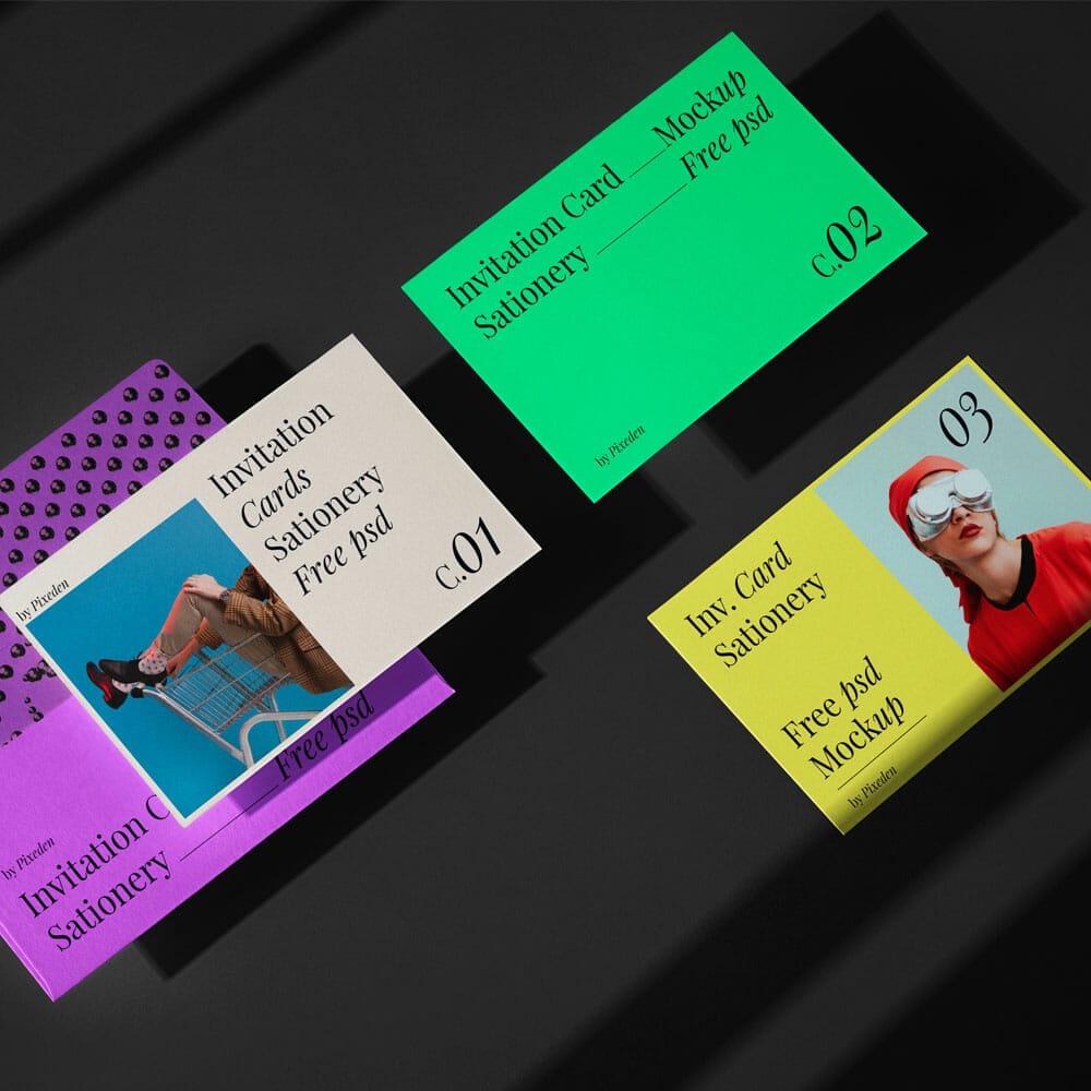 Free Invitation Stationary Cards PSD Mockup