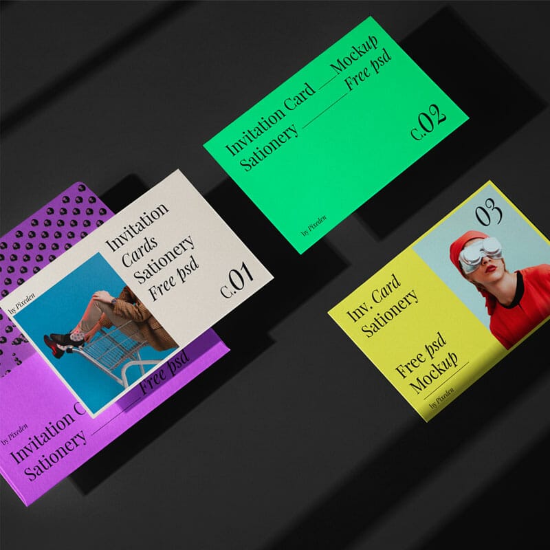 Free Invitation Stationary Cards PSD Mockup