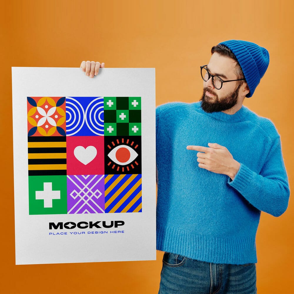 Free Large Hand Holding Poster Mockup PSD