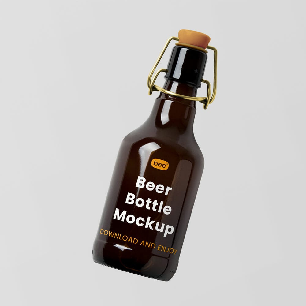 Free Levitating Beer Bottle Mockup PSD