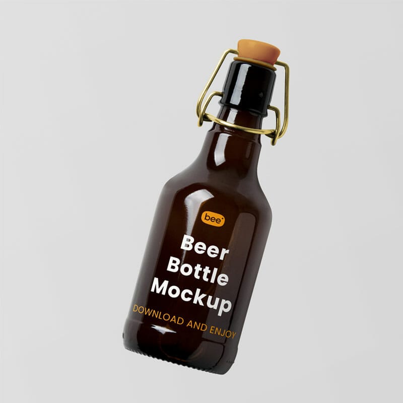Free Levitating Beer Bottle Mockup PSD