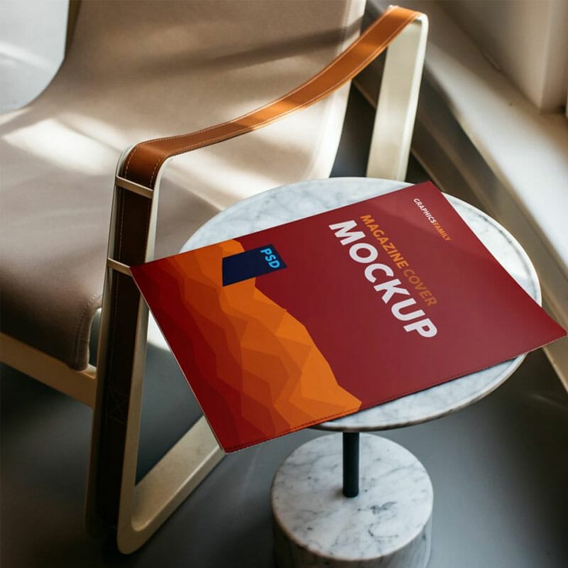 Free Magazine On Table Mockup PSD