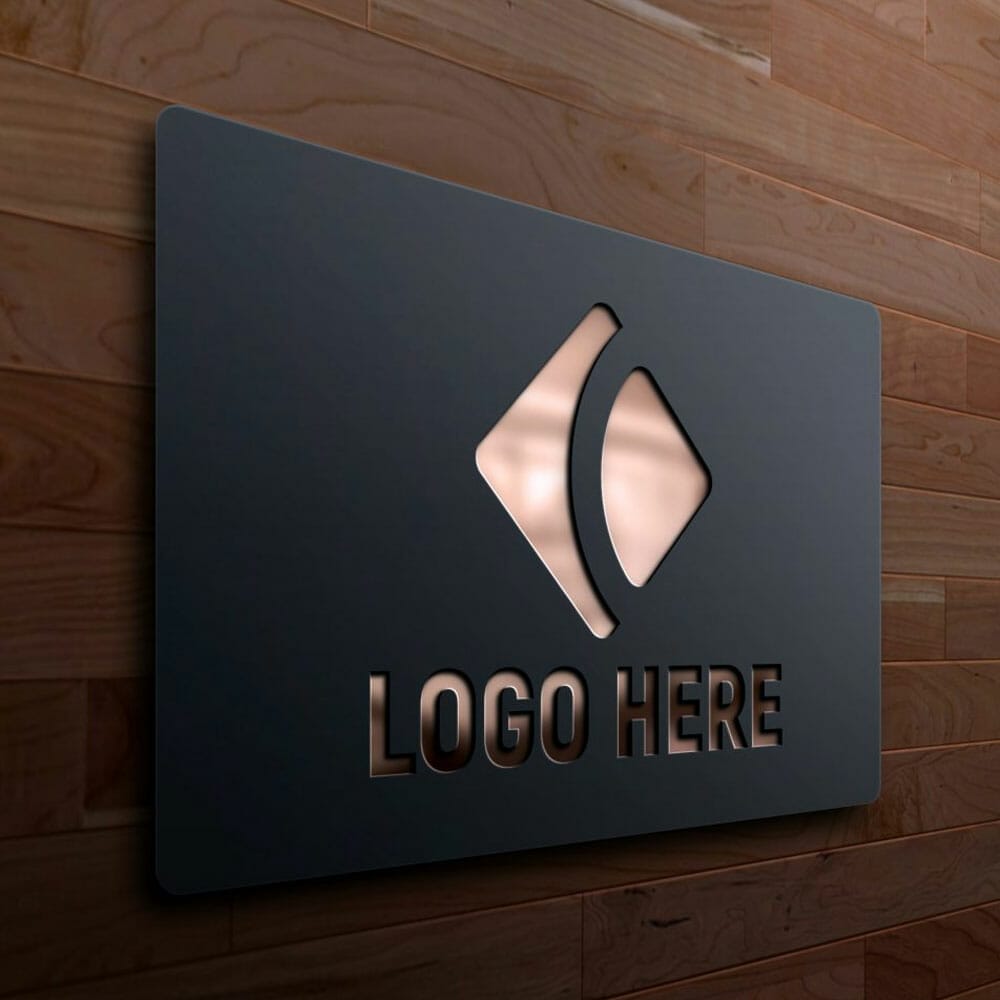 Free Metal Engraved 3D Logo Mockup On Wood Wall PSD