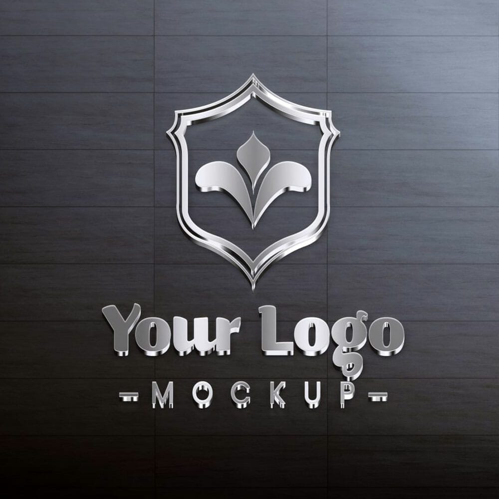 Free Metallic Logo Mockup On Tiles Wall PSD