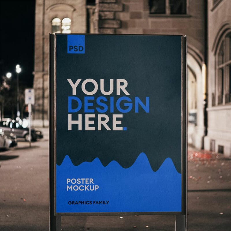 Free Night Street Poster Mockup PSD