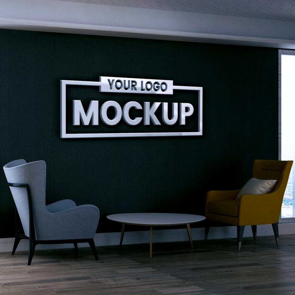 Free Office Building With Black Wall Logo Mockup Design PSD