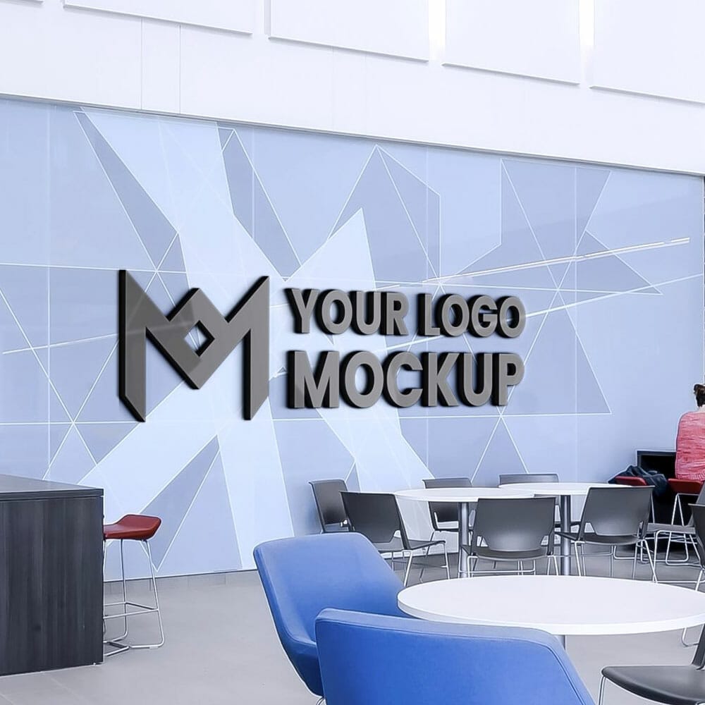 Free Office Reception 3D Logo Mockup PSD