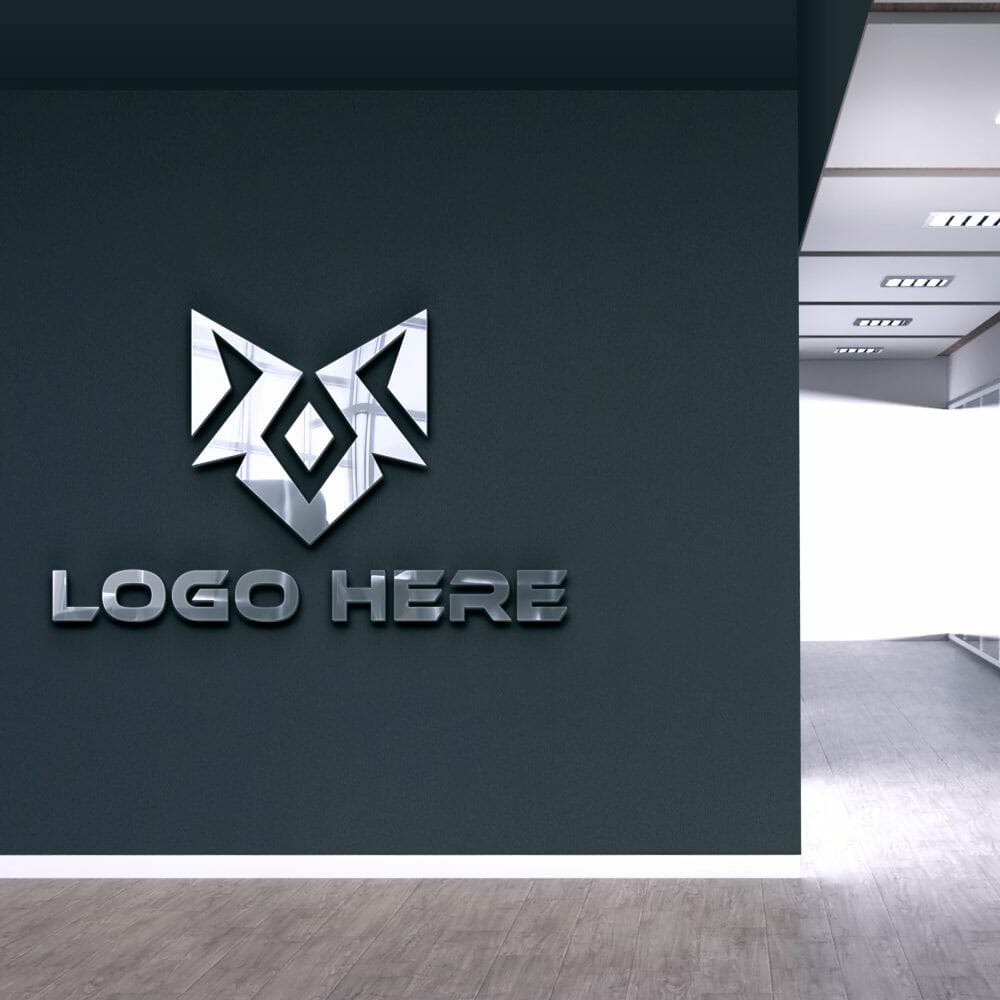 Free Office Wall 3D Silver Logo Mockup PSD