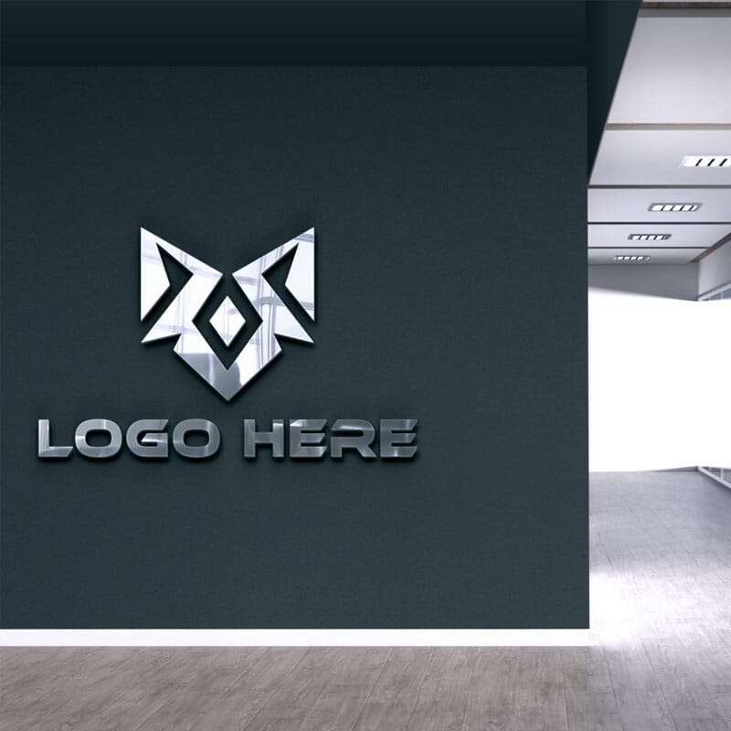 Free Office Wall 3D Silver Logo Mockup PSD