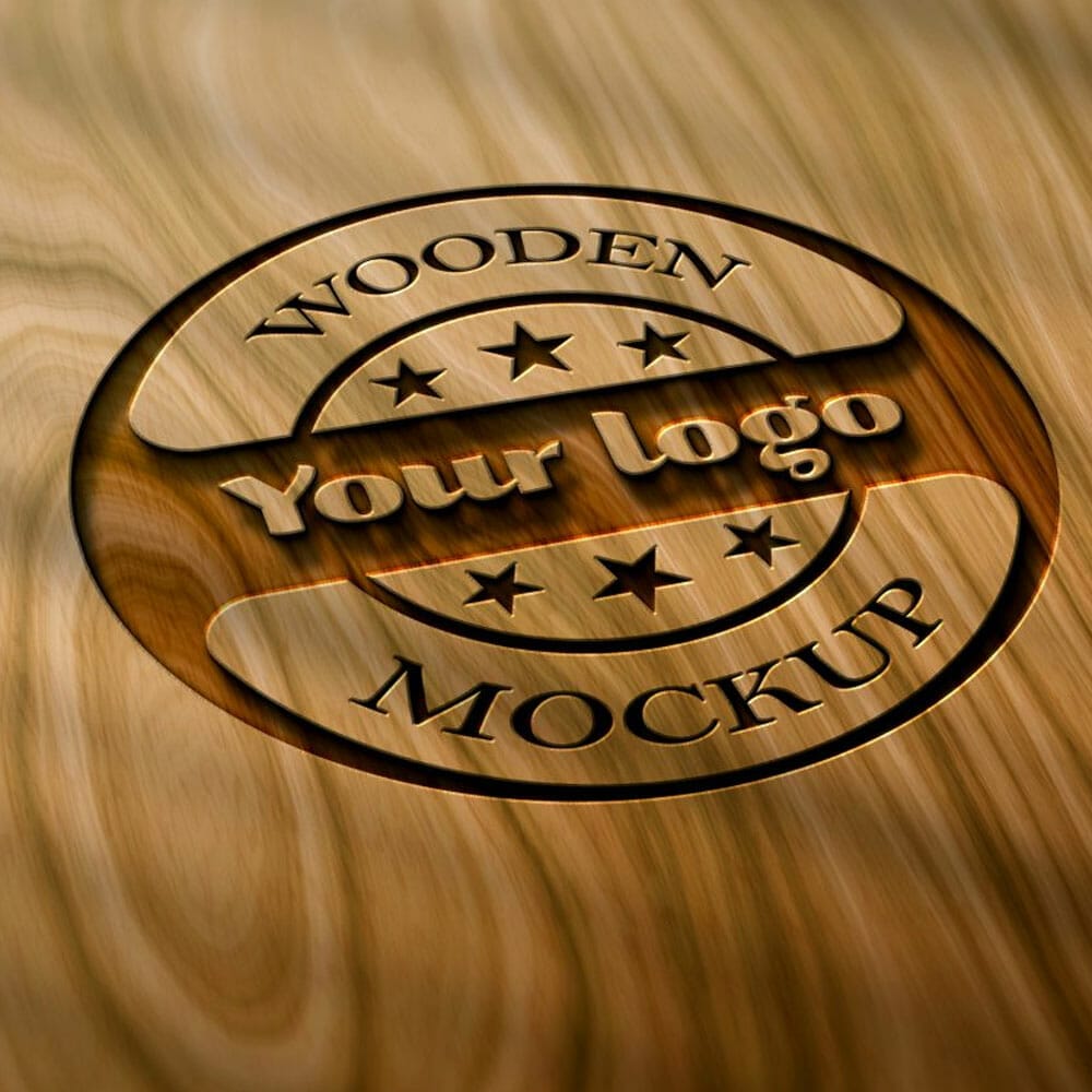 Free Photorealistic Laser cut Engraved Wood Logo Mockup PSD