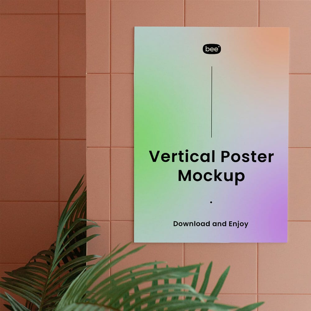 Free Poster On Ceramic Wall Mockup PSD