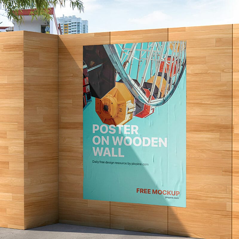 Poster On Wooden Wall Free Mockup — Free Mockup World