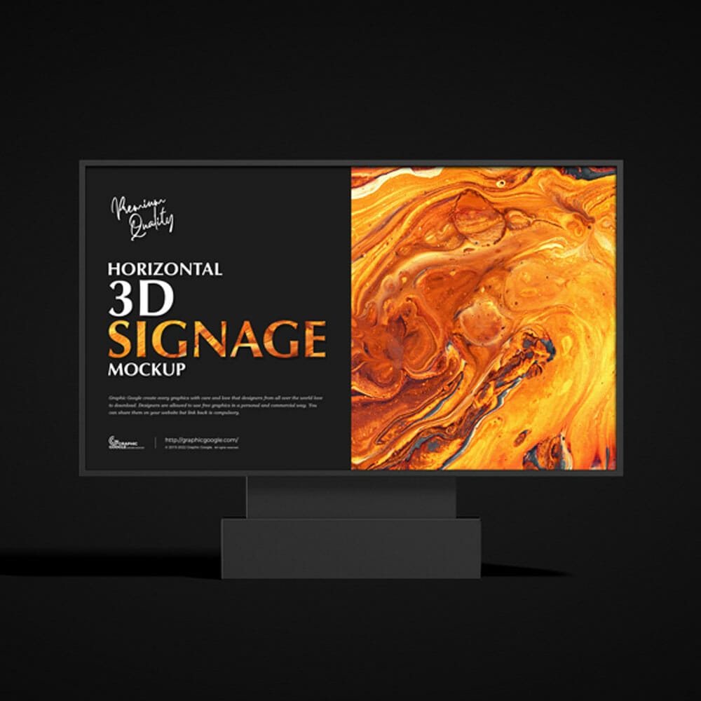 Free Premium Horizontal 3D Signage Mockup