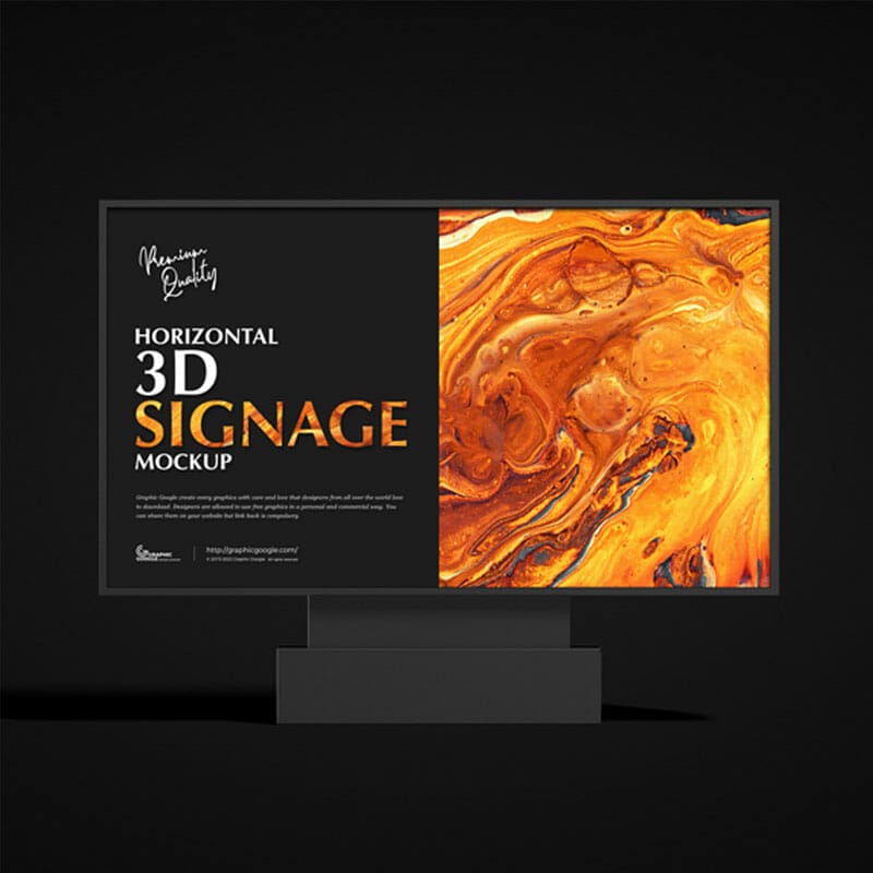 Free Premium Horizontal 3D Signage Mockup