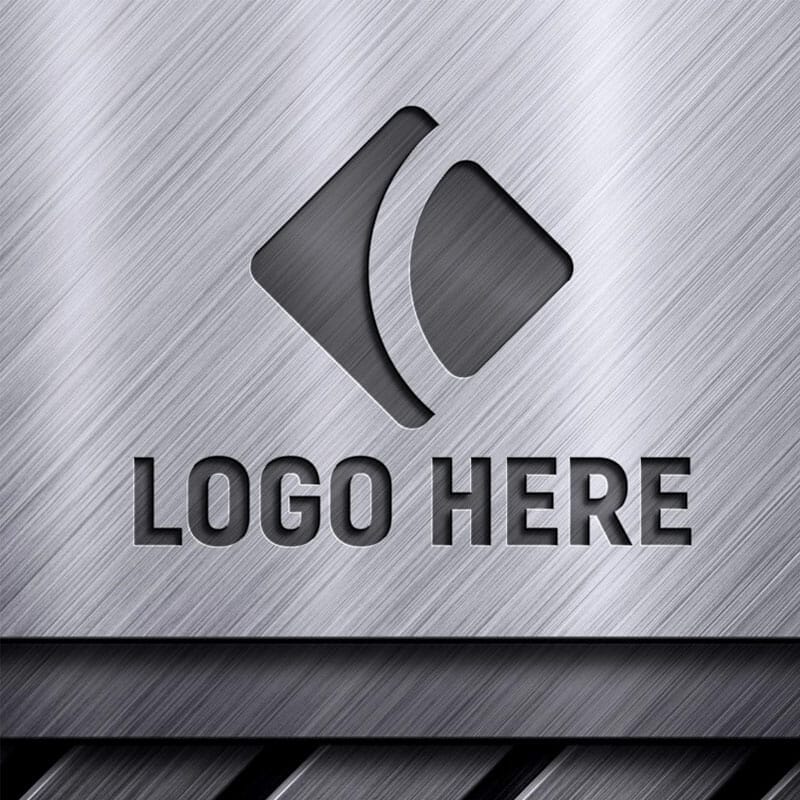Free Realistic Laser Cut On Metallic Silver Background Logo Mockup PSD