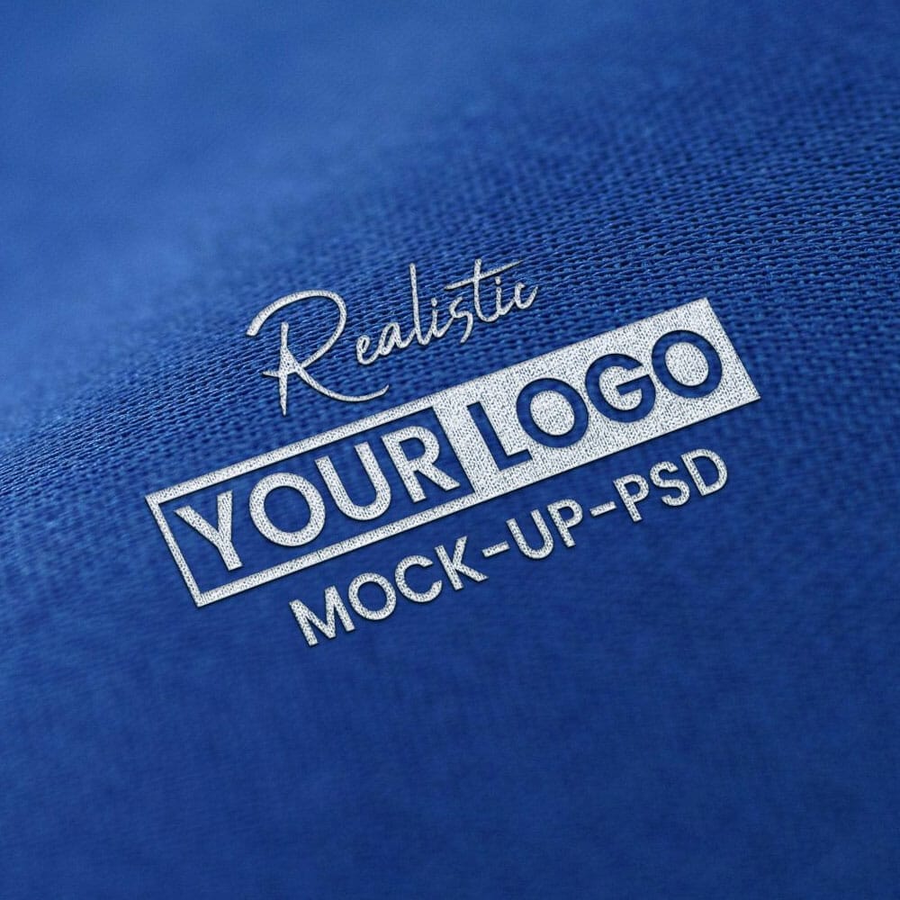 Free Realistic Logo Mockup On Blue Fabric PSD