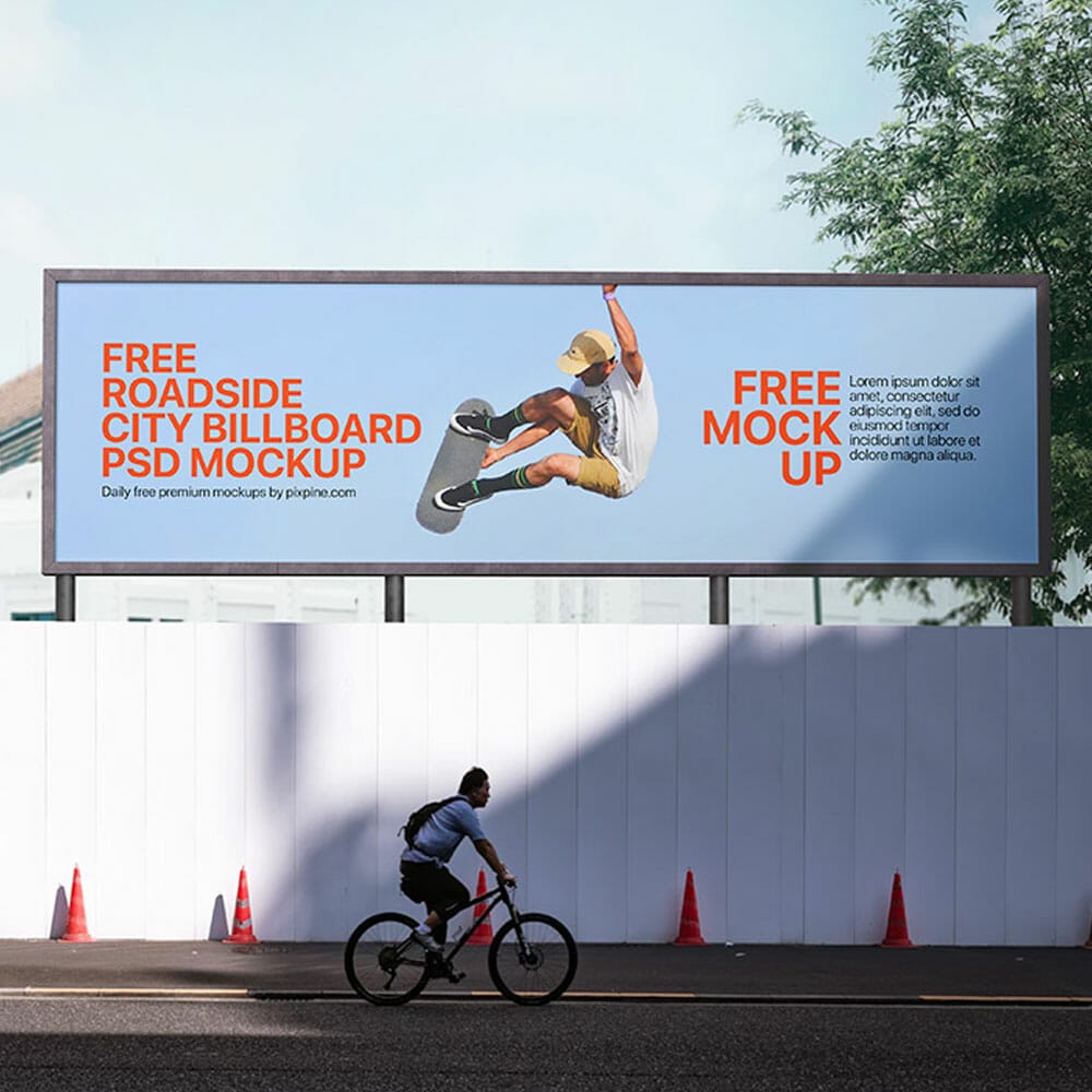 Free Roadside City Billboard PSD Mockup