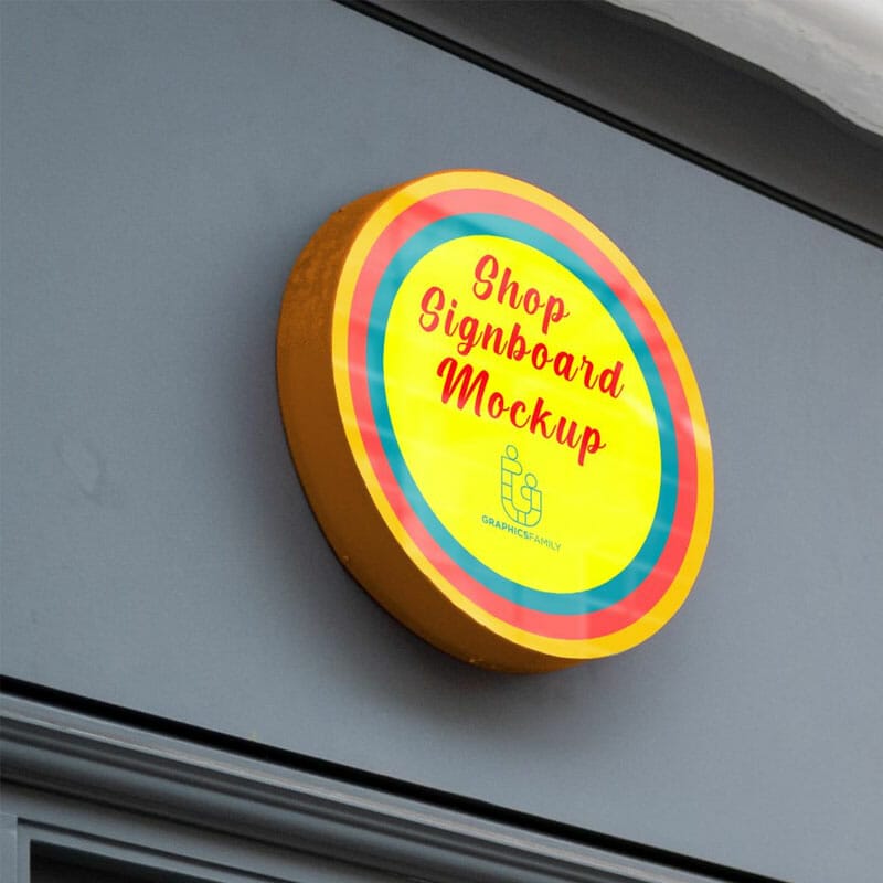 Free Shop Circular Signboard Mockup PSD