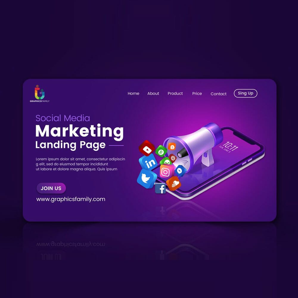 Free Social Media Marketing Landing Page Mockup PSD