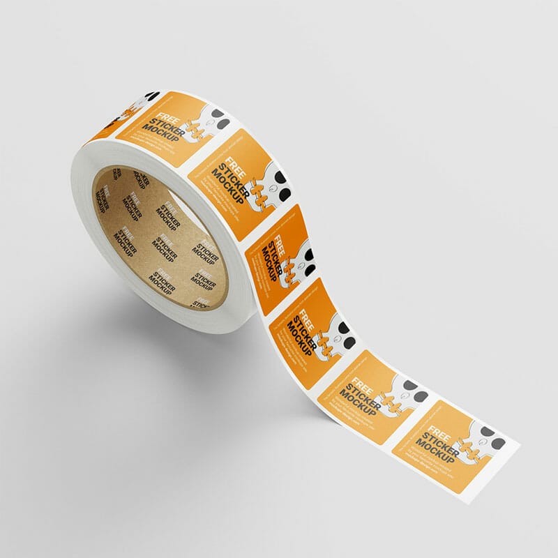 Free Square Sticker Roll Mockup PSD
