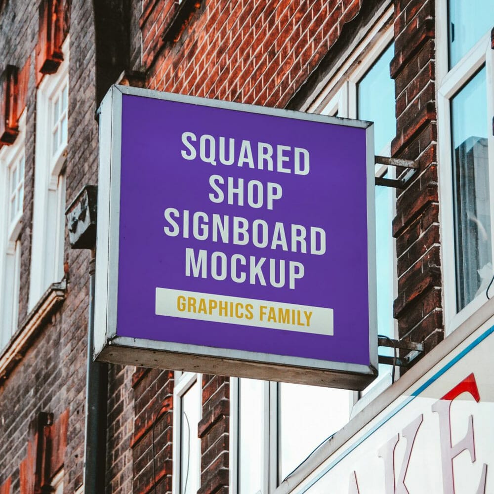 Free Squared Shop Signboard Mockup PSD