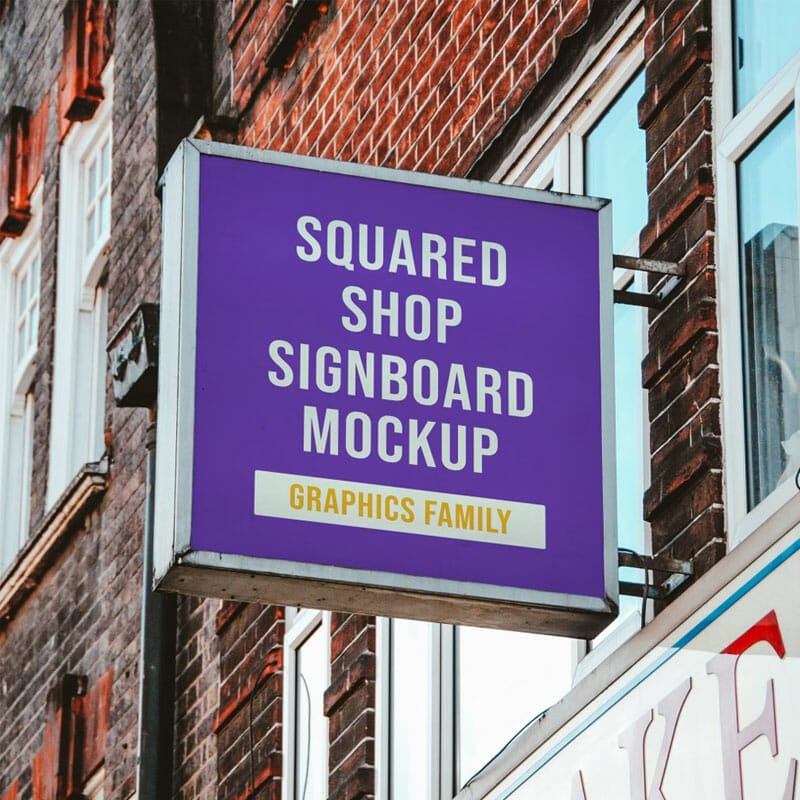 Free Squared Shop Signboard Mockup PSD