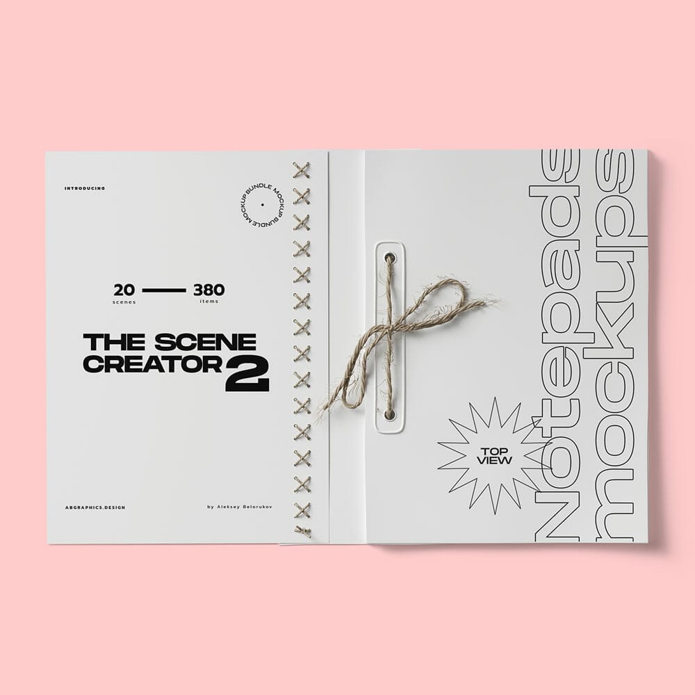 Free Top View Open Notepad With Rope Mockup PSD