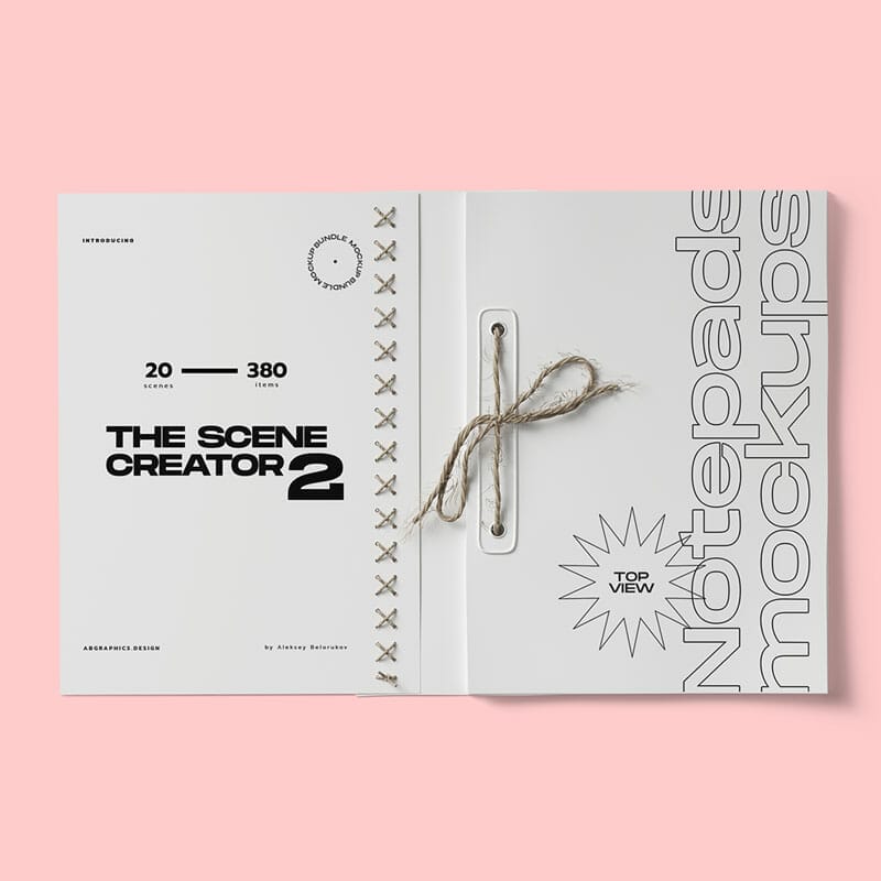Free Top View Open Notepad With Rope Mockup PSD