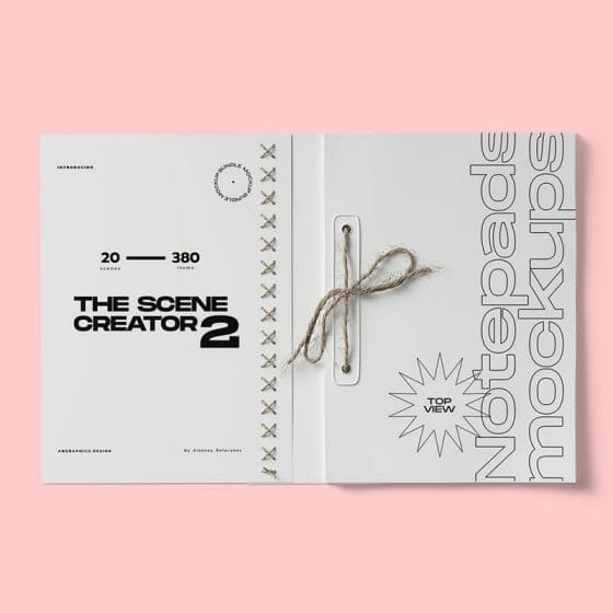 Free Top View Open Notepad With Rope Mockup PSD
