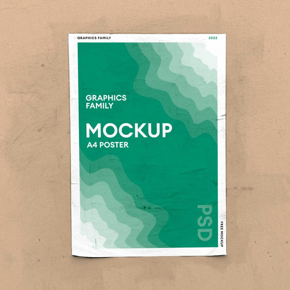 Free Wall Glued Poster Mockup PSD
