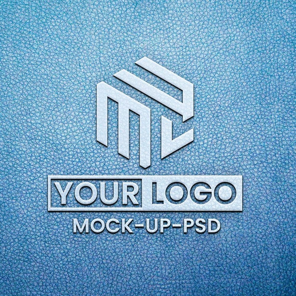 Free White Logo Mockup On Blue Leather PSD