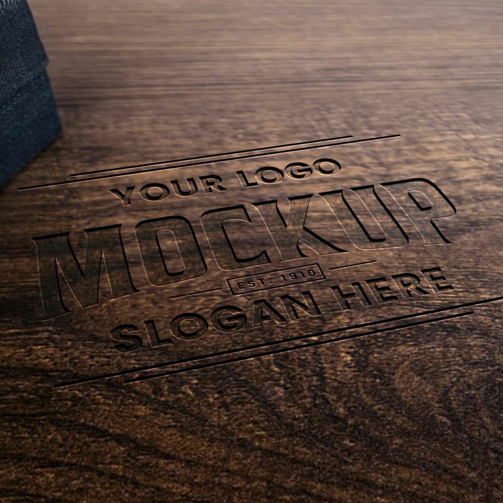Free Wood Engraved 3D Logo Mockup PSD