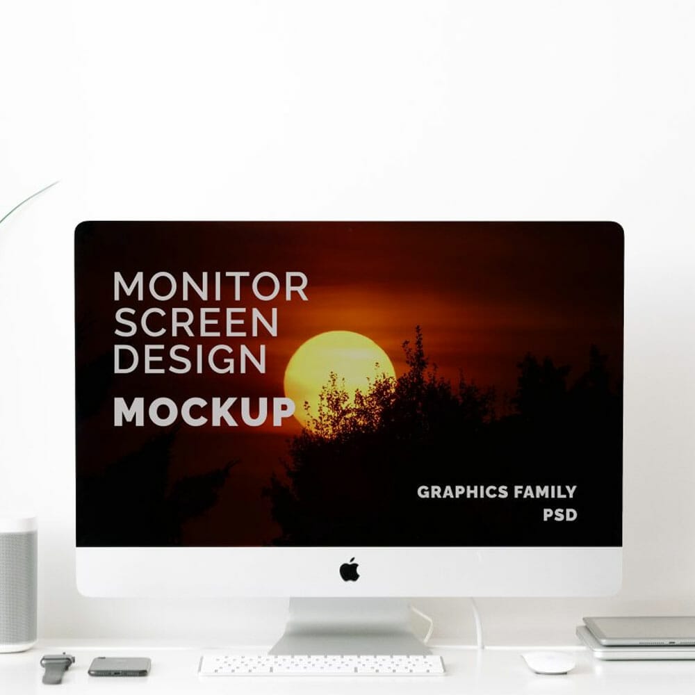 Free iMac Screen Minimal Mockup PSD