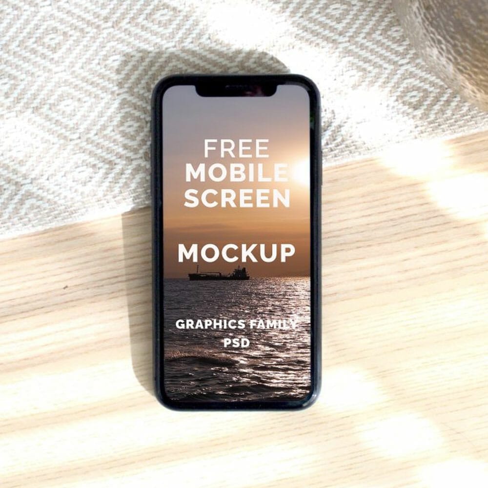 iPhone Screen On Table Design Mockup PSD