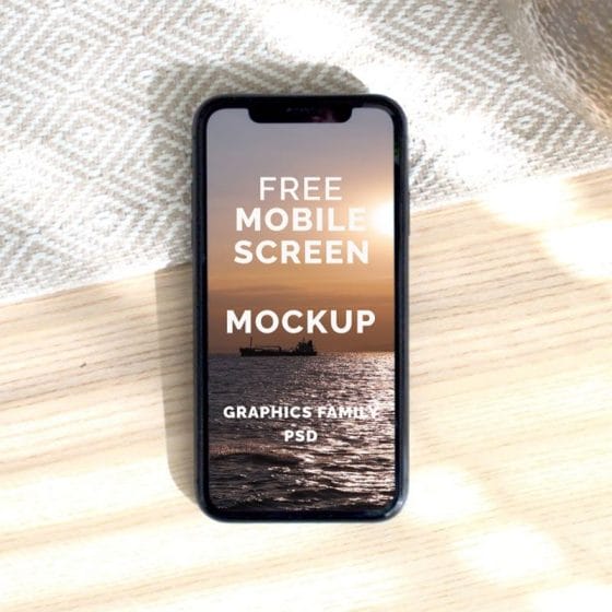 iPhone Screen On Table Design Mockup PSD