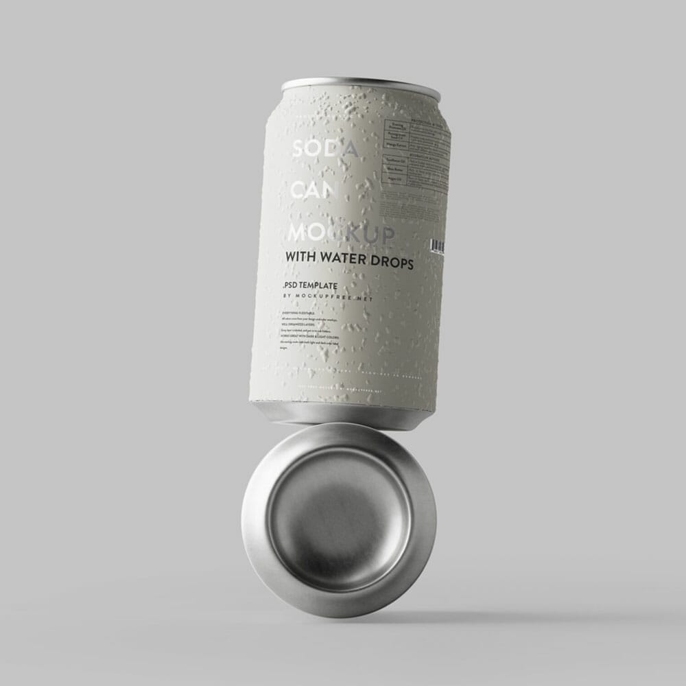 330ml Can Mockup With Water Drops PSD