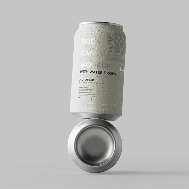 330ml Can Mockup With Water Drops PSD