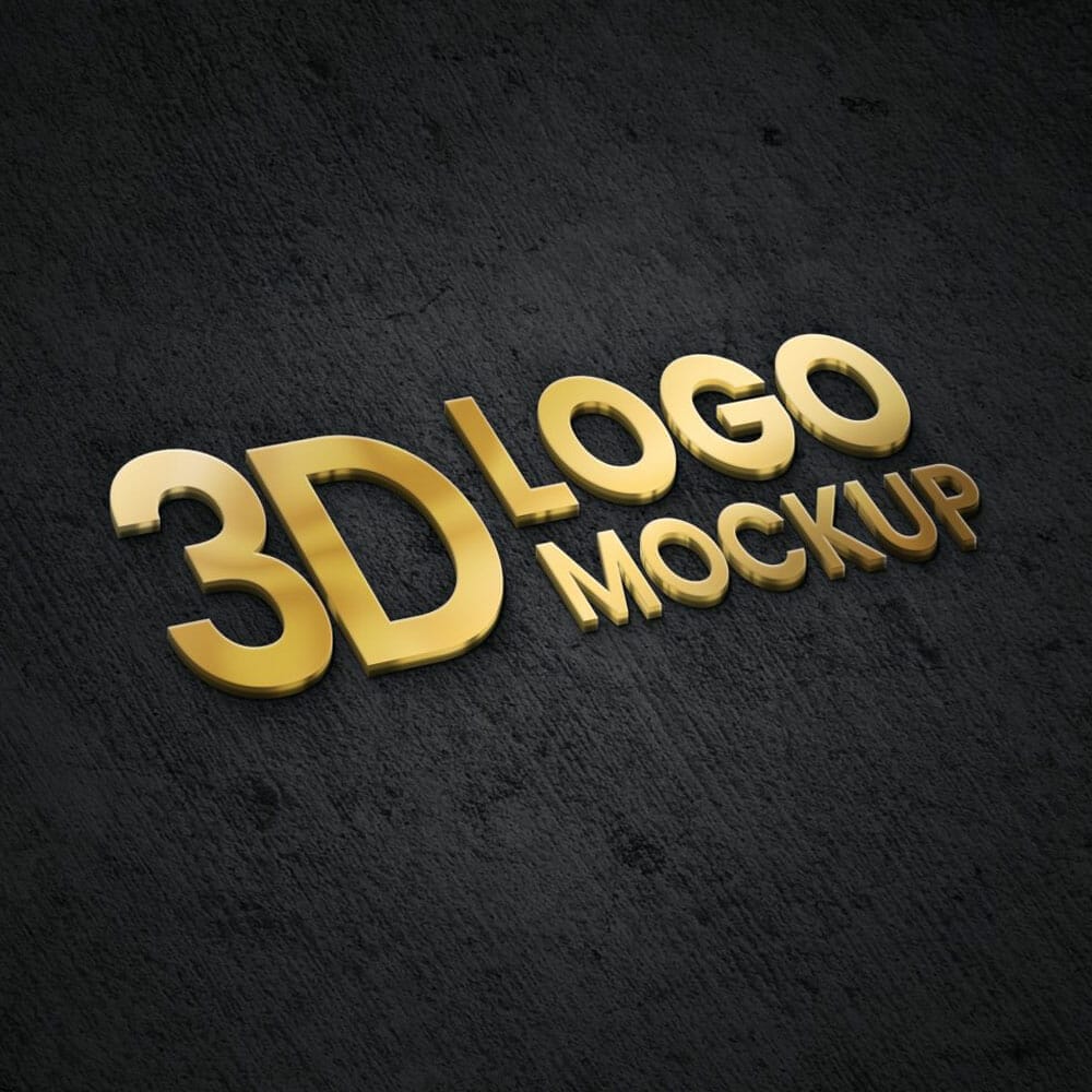 Free 3D Golden Metal logo Mockup On Black Wall PSD