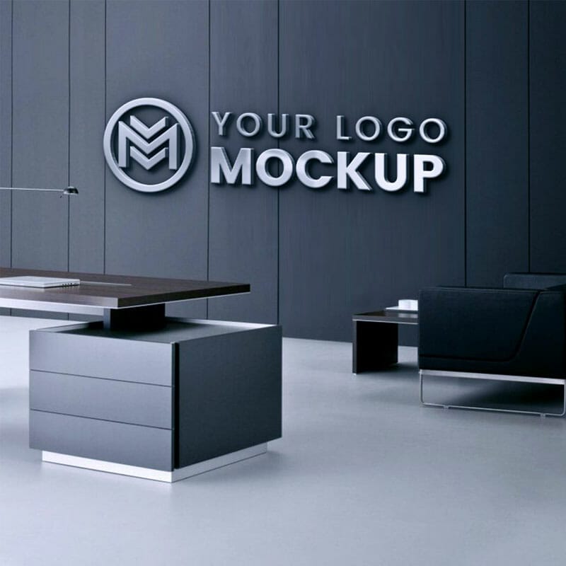 Free 3D Logo Mockup On Office Black Wall PSD