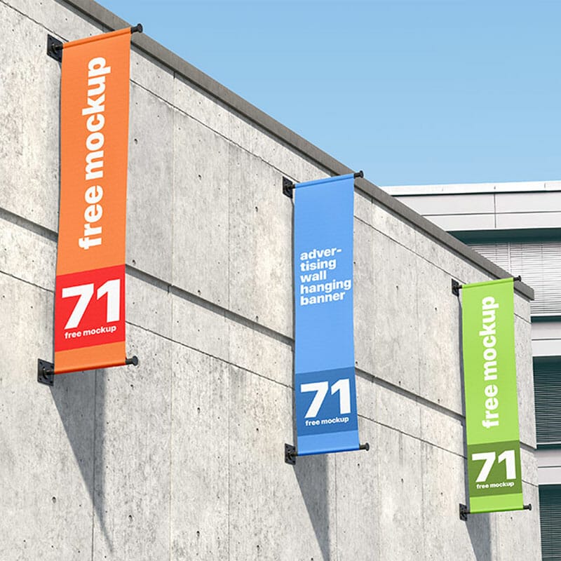 Free Advertising Wall Hanging Banner Mockup PSD