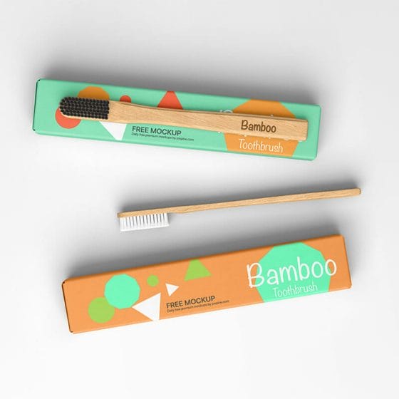 Free Bamboo Toothbrush With Box Mockup PSD