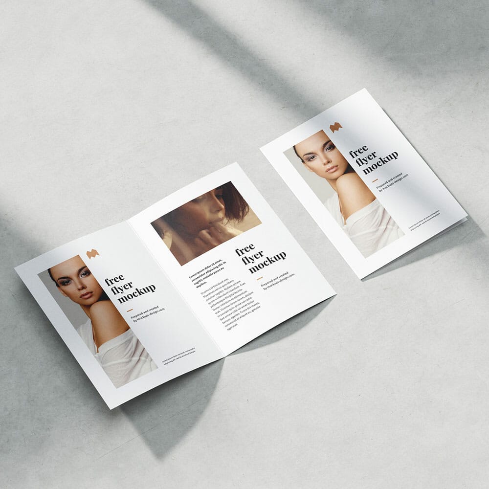 Free Bifold A5 Flyer With Shadows Mockup PSD