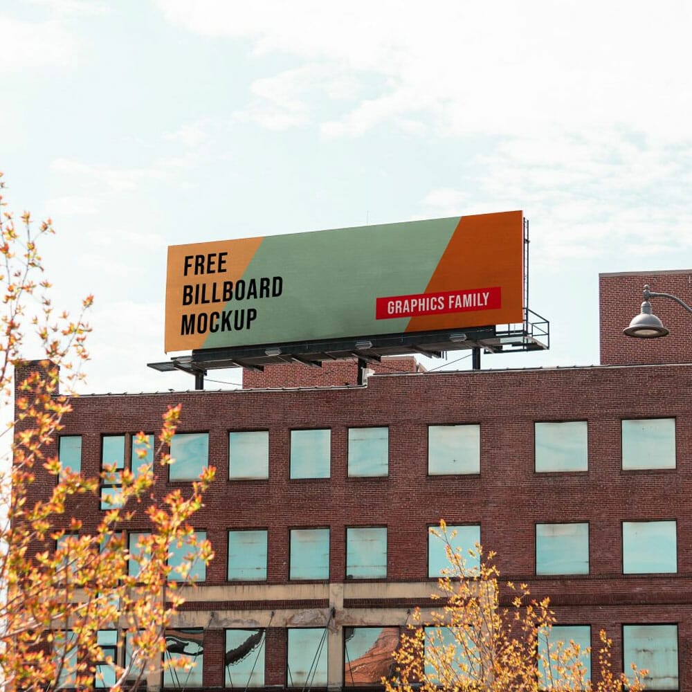 Free Billboard Design On Building Mockup PSD