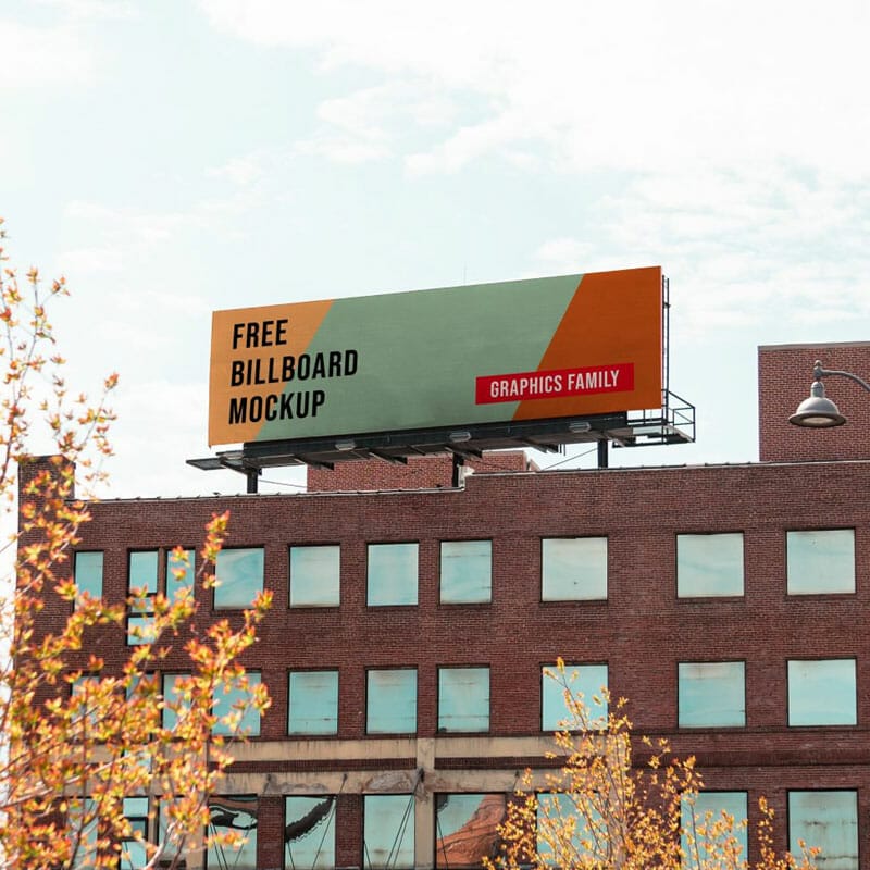 Free Billboard Design On Building Mockup PSD
