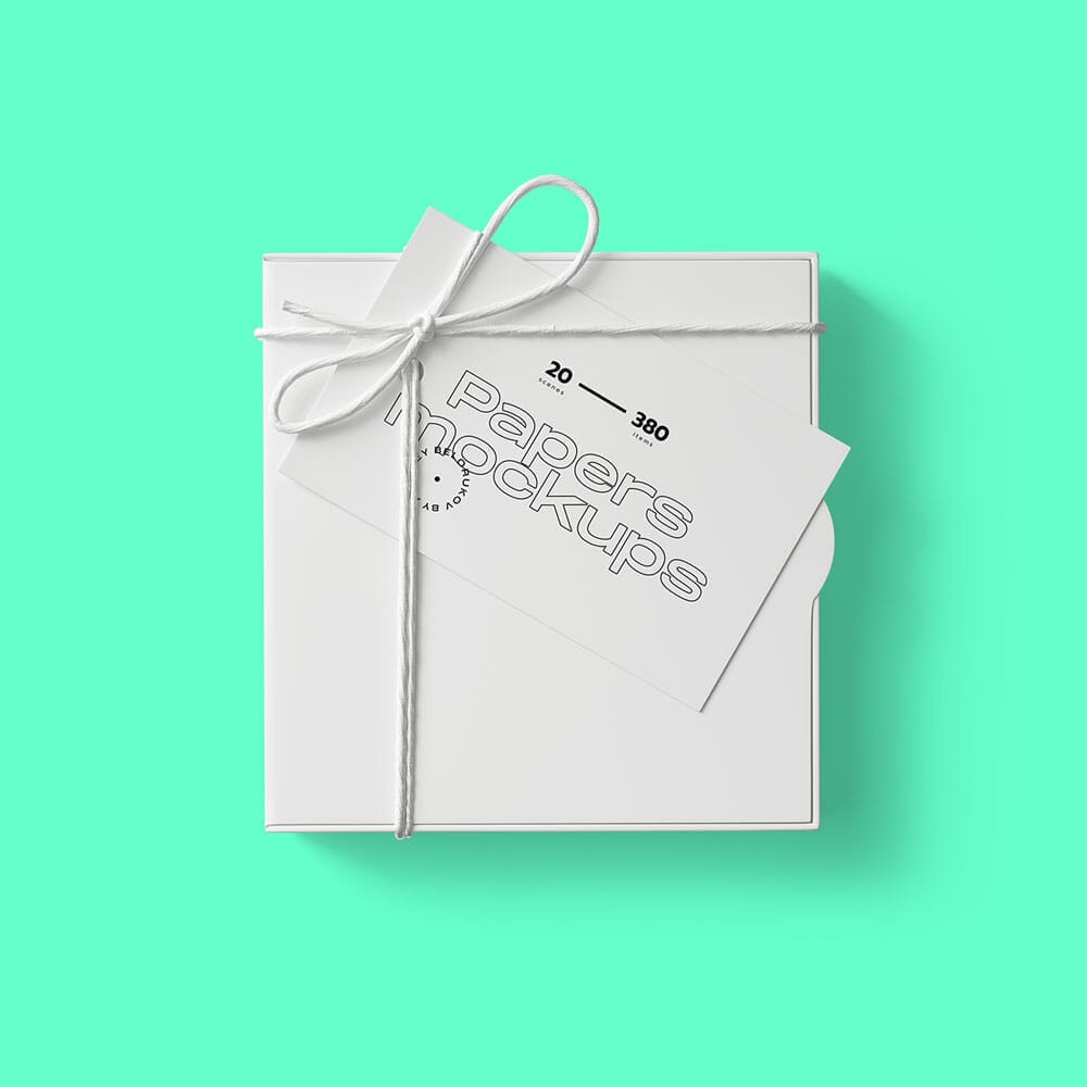 Free Box With Rope Mockup Top View PSD