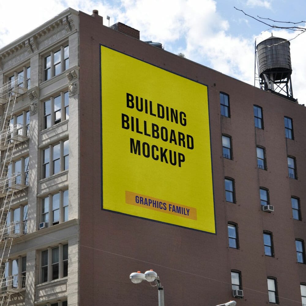 Free Building Wall Billboard Design Mockup PSD